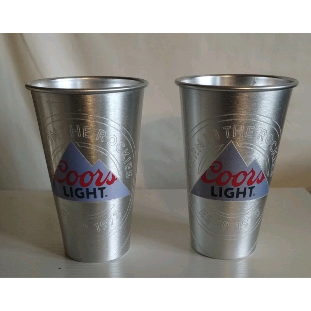 Coors Light Aluminum Cold Activated Laser Wrapped 16oz Cups. Set Of 2